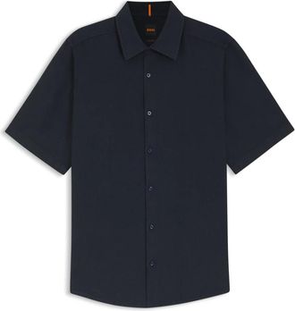 HUGO BOSS Short Sleeve Shirt - Heren - Korte mouwen Overhemden - Blauw - L - Linnen - Overhemden