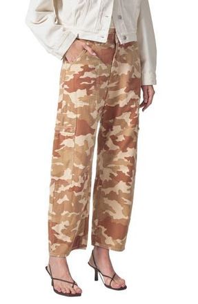Citizens Of Humanity Marcelle Camo Print Low Rise Barrel Cargo Jeans in Sand Camo at Nordstrom Rack, Size 28