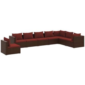 vidaXL Set Sof&aacute;s De Jard&iacute;n 8 Piezas Y Cojines Rat&aacute;n Sint&eacute;tico Marr&oacute;n Vidaxl
