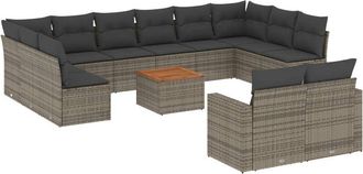 vidaXL Set Sof&aacute;s De Jard&iacute;n Con Cojines 13 Piezas Rat&aacute;n Sint&eacute;tico Gris Vidaxl