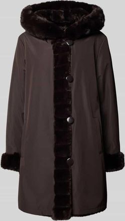 Petite M. Wendejacke aus Webpelz mit Kapuze und Eingrifftaschen in Dunkelbraun, Größe 34