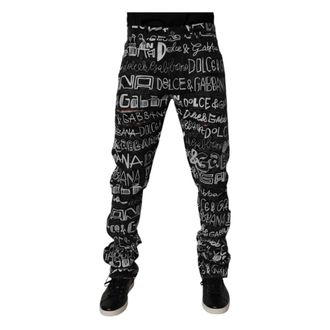 Dolce & Gabbana Slim Fit Jeans, male, Black, M, Black Logo Print Denim Jeans