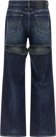 Jean Paul Gaultier Cut-Out Stone-Washed Denim Jeans - Navy
