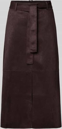 Zero Midirock in Leder-Optik mit Bindegürtel in Pflaume, Größe 34