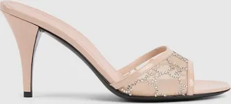 Gucci Womens Crystal Slide Sandal With Horsebit, Pink, Fabric