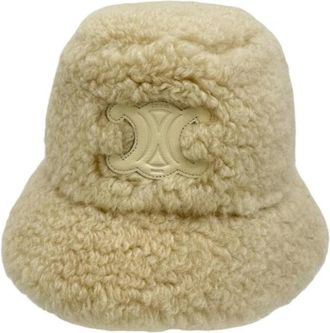 Celine Pre-owned Accessories, male, Beige, Size: ONE SIZE Pre-owned Triomphe Cashmere Cotton Bucket Hat