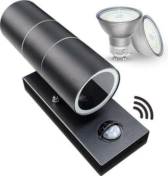 OEM Apliques De Pared Para Exteriores Con Detector De Movimiento Pir, Iluminaci&oacute;n Ascendente/descendente, Ip44, Color Negro Mate, 240v - Incluye 2 Bombill
