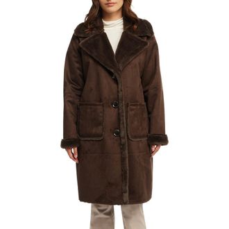 NVLT Faux Fur Trim Faux Suede Jacket in Espresso at Nordstrom Rack, Size X-Large