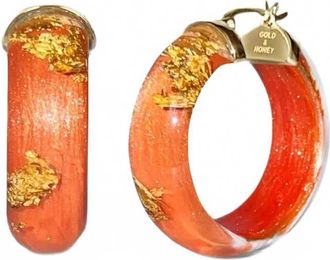Gold & Honey Womens Mini Lucite Hoop Earrings In Orange Gold Leaf