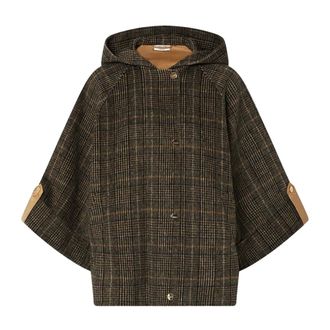 Liu Jo Capa con Capucha de Mezcla de Lana a Cuadros - Jackets - Mujer - Marr&oacute;n - S