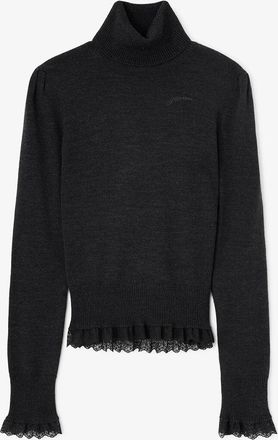Ganni Mixed Turtleneck in Lace Merino - Size XXS Wool