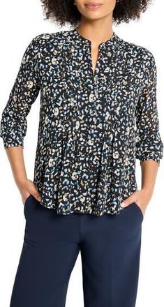 Nic+Zoe Cheetah Pintuck Button-Up Shirt in Black Multi at Nordstrom Rack, Size Xx-Large
