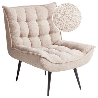 Beliani Beliani - Sill&oacute;n Moderno Sin Brazos De Boucl&eacute; Ocio Patas De Hierro Negro Acolchado Beige Alvesta