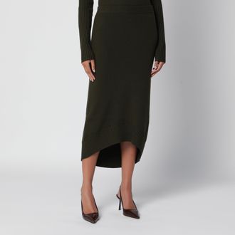 Victoria Beckham Green fitted merino wool skirt