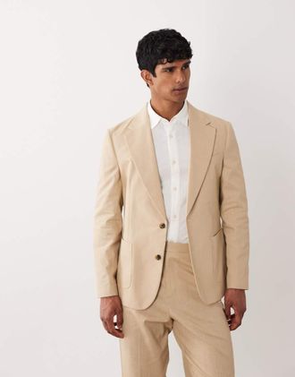 Asos Blazer da abito slim in tessuto fiammato color pietra-Neutro