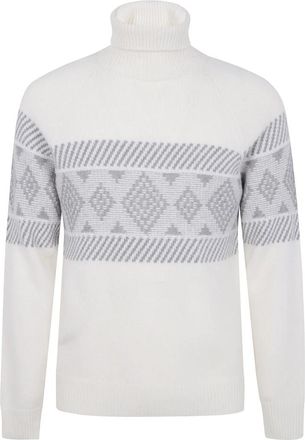 Barba Turtle Neck Central Embroider Sweater - Heren - Coltruien - Wit - XL - Wol - Truien & Vesten