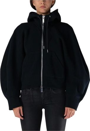 sacai Hoodies & sweatvesten, Dames, Zwart, M, Katoen, Ballonmouw Volledige Rits Sweater