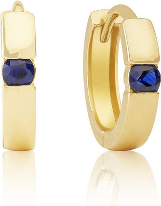 MAX + STONE 14k Yellow or White Gold Small Round Gemstone Huggie Hoop Earrings