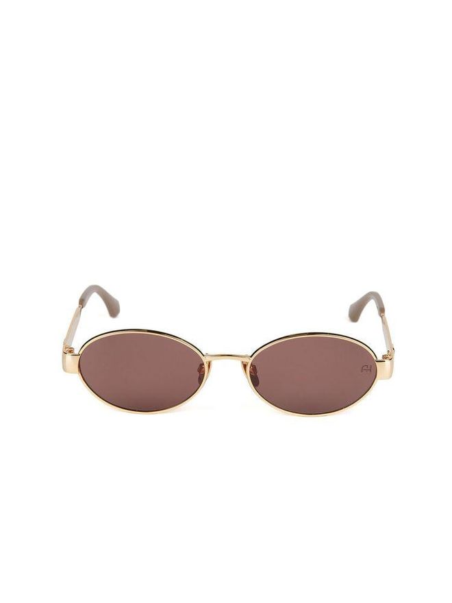 AH3341 Metal Frame Oval Sunglasses - Gold