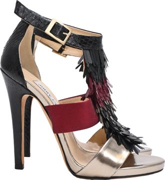 Jimmy Choo London Fedora Fringe Sandals in Multicolor Satin