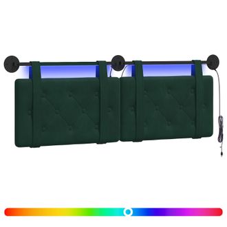vidaXL Cabecero Colgante Con Luz Led Verde Oscuro Terciopelo Vidaxl