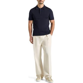 Mani&egrave;re De Voir Bryn Luxe Knitted Polo Top in Navy at Nordstrom, Size X-Large