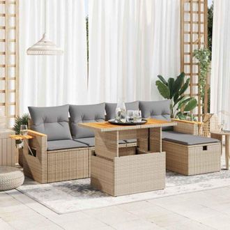 vidaXL Juego De Sof&aacute;s Jard&iacute;n Con Cojines 6 Pzas Rat&aacute;n Sint&eacute;tico Beige Vidaxl