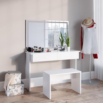 Vicco Tocador Azur, Blanco, 120 Cm Con Espejo Led Y Banco