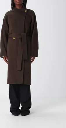 Alberta Ferretti Cappotto lungo doppiopetto in lana con spalle cadute e cintura
