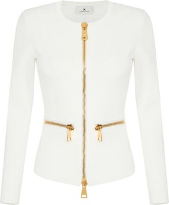 Elisabetta Franchi Cardigan in gebreide stof met rits - Dames - Vesten - Wit - L - Truien & Vesten