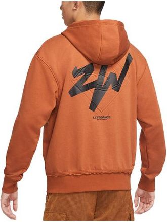 Nike Jordan Mens Air Jordan Zion Alphabet Printing Retro Hooded Zipper Jacket Brown DJ5870-246