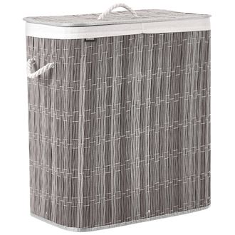 Beliani Cesto Para La Ropa Sucia Plegable Con Tapa Forro Extra&iacute;ble De Dos Compartimentos De Tela Hecho A Mano Cuarto De Ba&ntilde;o 100l Gris Arraias