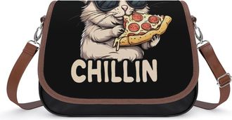 Generic Chinchilla Eating Pizza Womens Crossbody Bag Fashion Shoulder Handbags Message Tote Bag with Adjustable Strap