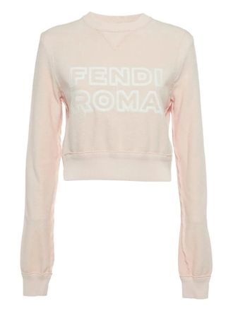 Fendi cropped logo embroidery sweater - Rosa