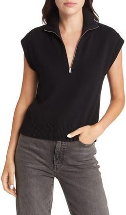 Rails Bodhi Short Sleeve Cotton & Cashmere Half Zip Sweater in Black at Nordstrom Rack, Size Small