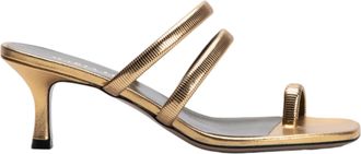 MARIA LUCA Metalllic Gold Flip-Flop Sandals With Textured Straps
