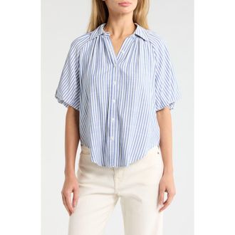 Max Studio Bubble Sleeve Boyfriend Shirt in Denim/Black Stripe at Nordstrom Rack, Size X-Small