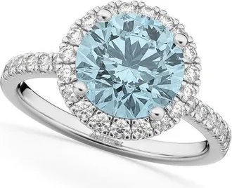 Allurez Halo Aquamarine & Diamond Engagement Ring 14K in 2.70Ct/white Gold at Nordstrom, Size 8.5