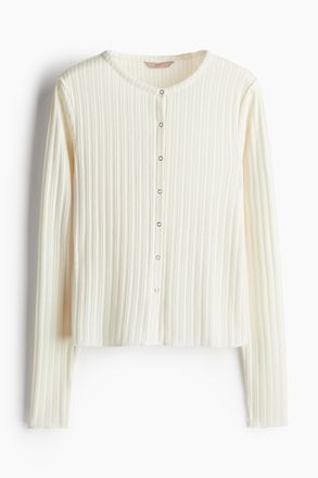 H&M Gerippter Cardigan - Cremefarben