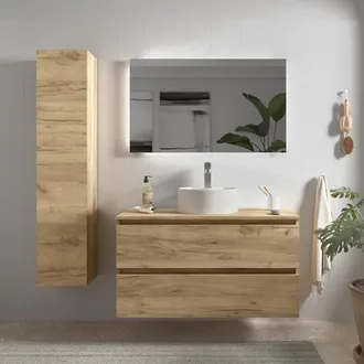 Cygnus Bath Mueble De Ba&ntilde;o Bequia 100 Cm Roble Con Lavabo Sobre Encimera