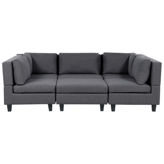Beliani Sof&aacute; Modular Moderno 5 Plazas Tapizado Tela Poli&eacute;ster Respaldo Acolchado Con Otomana Forma De U Gris Oscuro Unstad