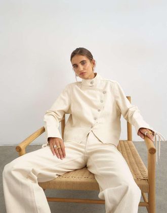Topshop giacca di jeans corta con bottoni in oat-Nessun colore