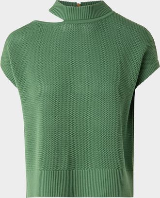 Akris Slash Cutout Short-Sleeve Cool Wool Mesh Knit Sweater