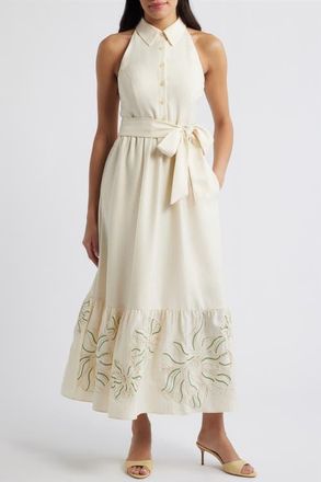 Vince Camuto Embroidered Hem Sleeveless Shirtdress in Ivory Multi at Nordstrom, Size 12