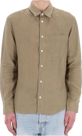 A.P.C. Linnen Italiaanse Kraag Overhemd - Heren - Casual Overhemden - Groen - S - Linnen - Overhemden