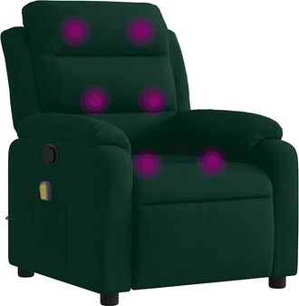 vidaXL Sill&oacute;n De Masaje Reclinable De Terciopelo Verde Oscuro Vidaxl