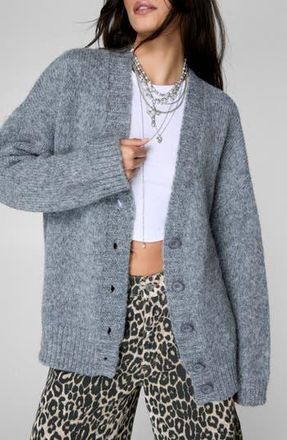 NASTY GAL Boyfriend Cardigan in Grey Marl at Nordstrom Rack, Size Large