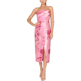 Kay Unger Addison Floral Strapless Sheath Midi Dress in Rose Bud at Nordstrom, Size 10