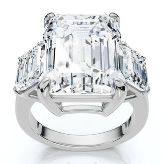 Pompeii3 Certified 12Ct Emerald Cut Three Stone Diamond Engagement Ring Lab Grown
