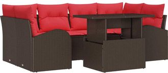 vidaXL Conjunto De Sof&aacute; De Jard&iacute;n 7 Uds. Marr&oacute;n Rat&aacute;n Sint&eacute;tico Vidaxl